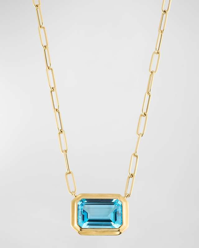 Manhattan 18K Yellow Gold East-West Blue Topaz Pendant Necklace