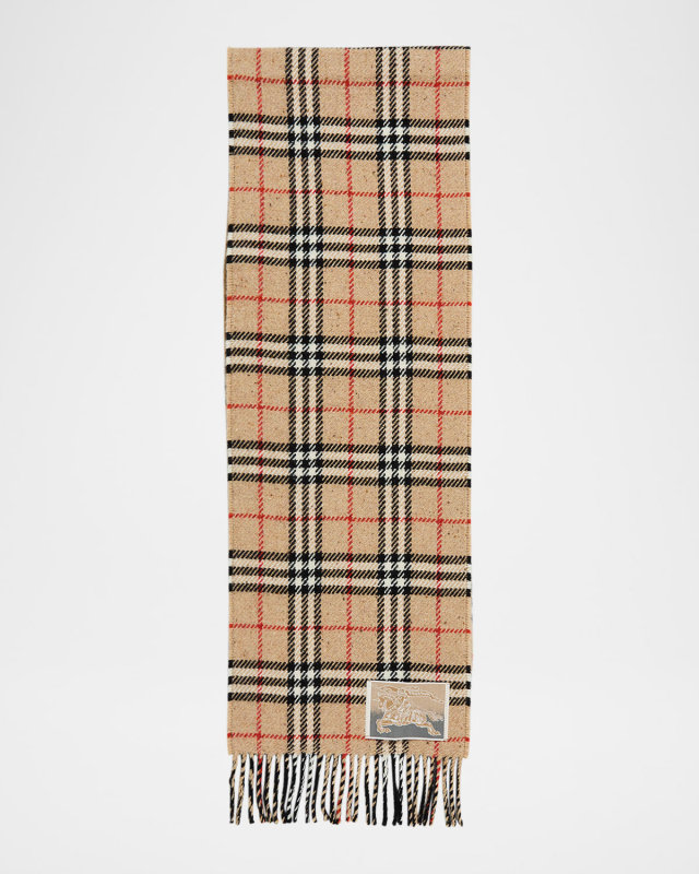 Check-Print Fringe Trim Scarf