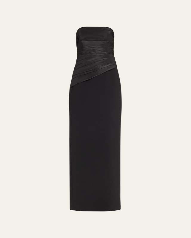 Strapless Ruched Bodice Gown with Corset Boning