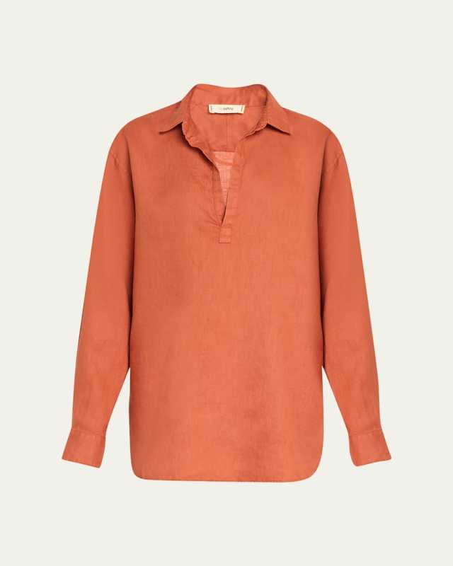 Collared Linen Popover Tunic Top