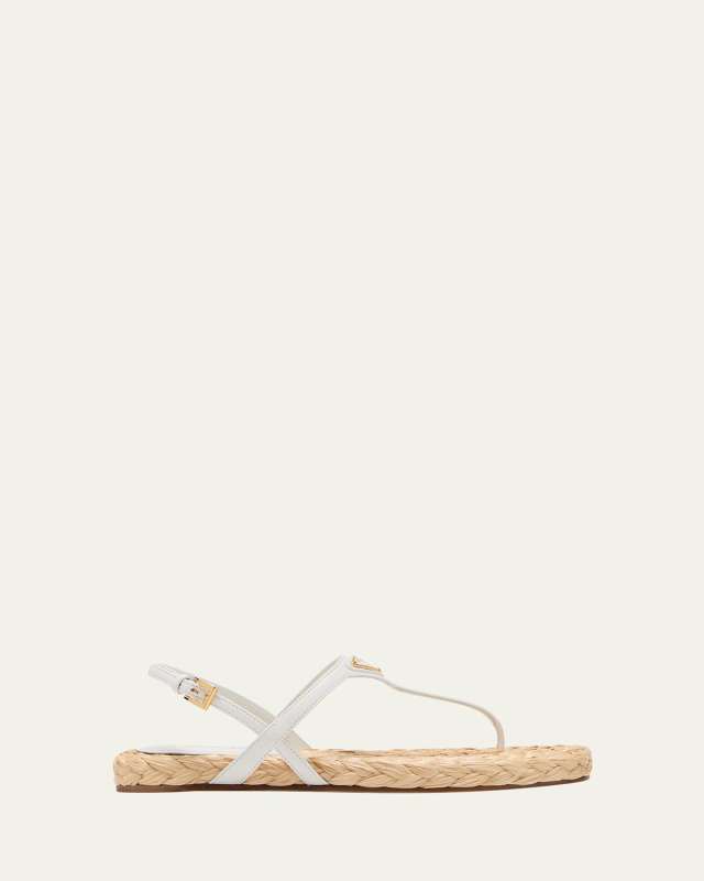 Leather Thong Slingback Espadrille Sandals