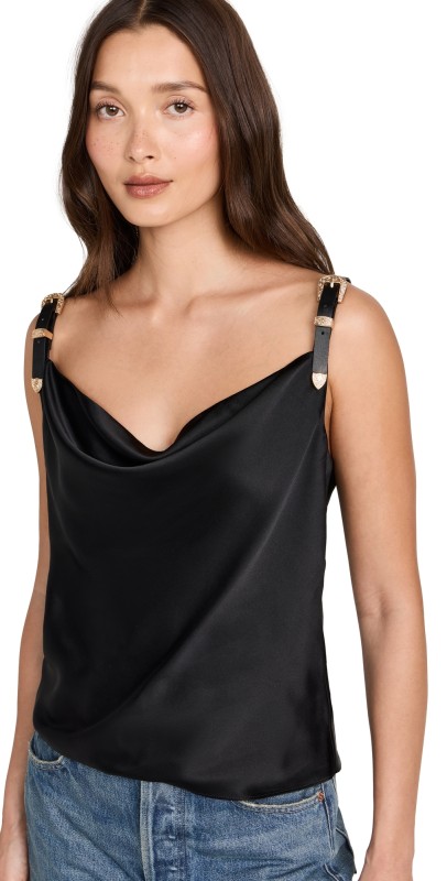 L'AGENCE Lux Buckle Strap Cowl Tank Black