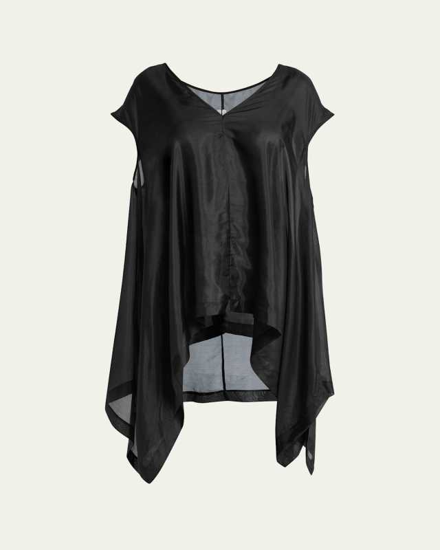 V-Neck Short-Sleeve Flowy Sheer Silk Top
