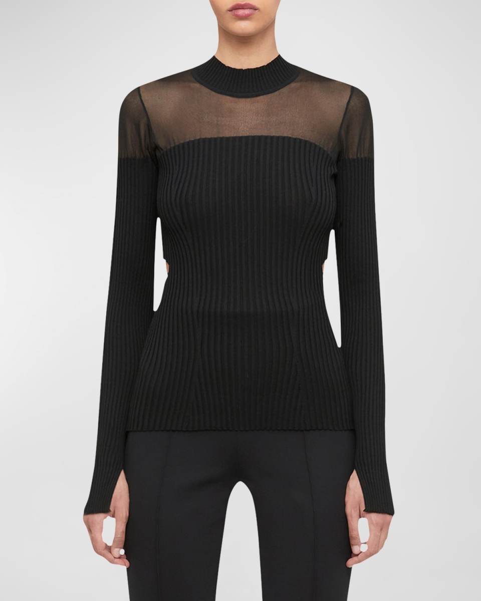 x Simkhai Cutout Ribbed Top with Sheer Mesh