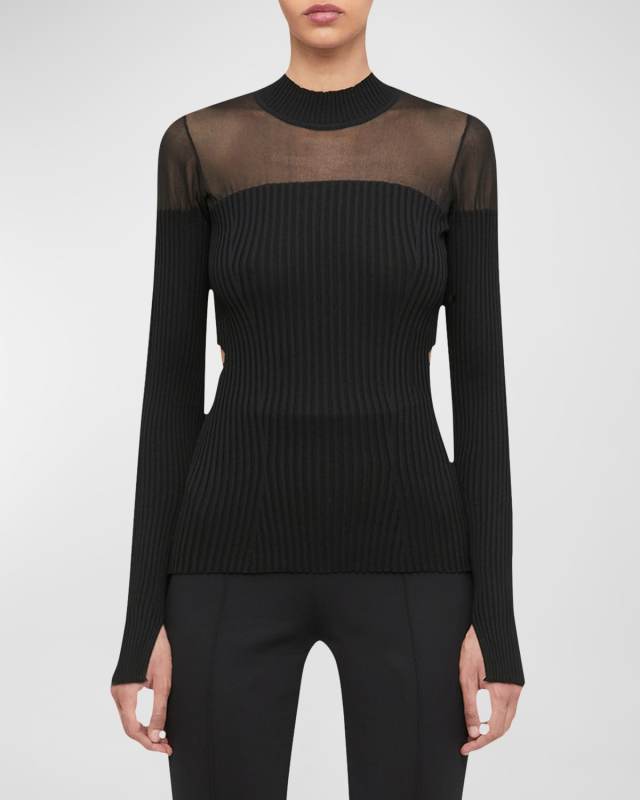 x Simkhai Cutout Ribbed Top with Sheer Mesh