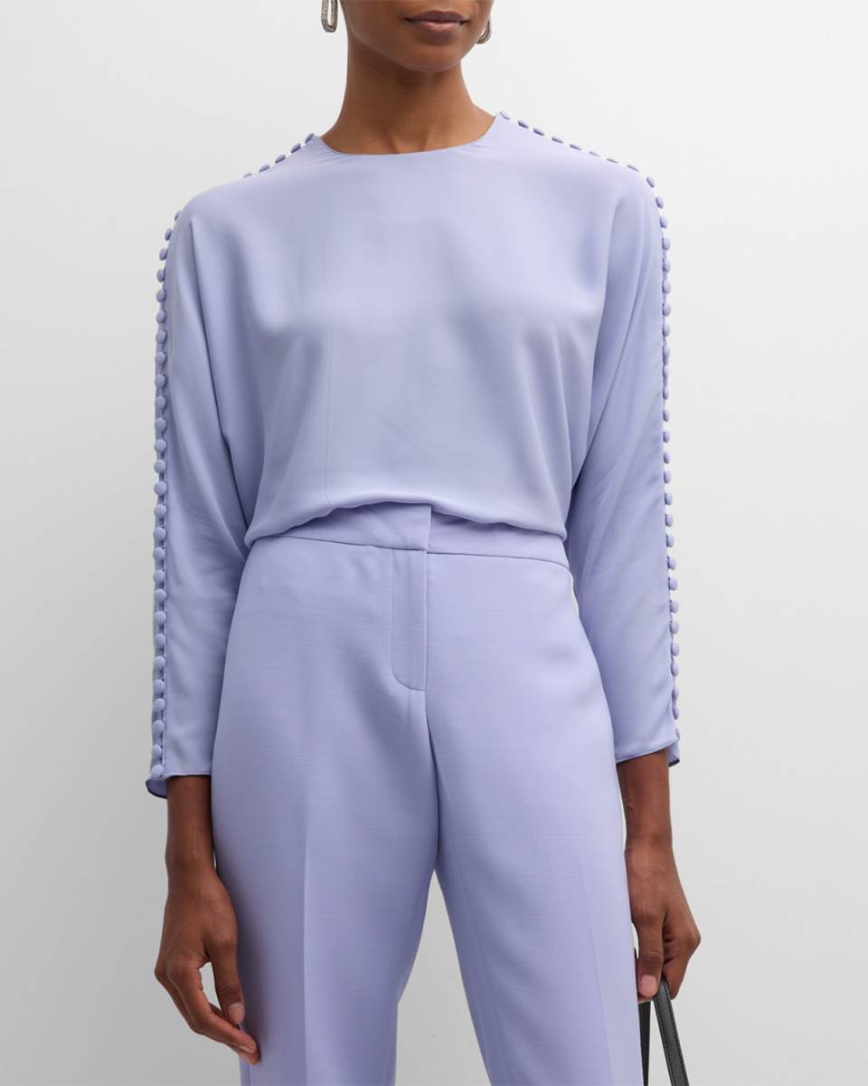Organic Silk Georgette Button-Sleeve Blouse