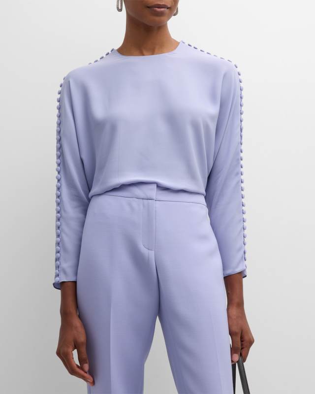 Organic Silk Georgette Button-Sleeve Blouse