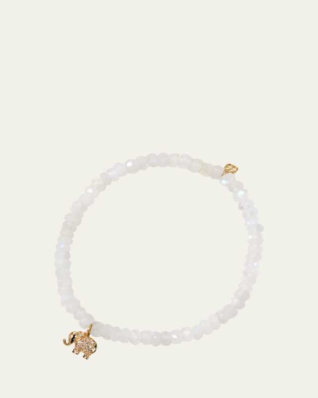 Rainbow Moonstone Bracelet with Diamond Elephant Charm