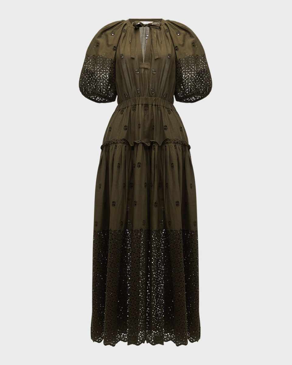 Nova Short-Sleeve Eyelet Maxi Dress