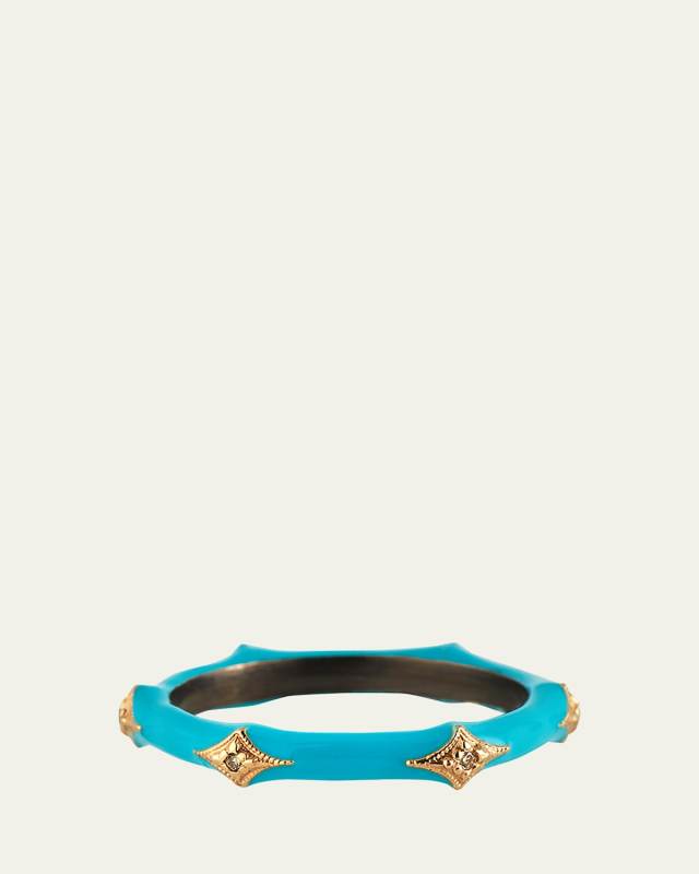 New World Turquoise Enamel Diamond Crivelli Stack Ring, Size