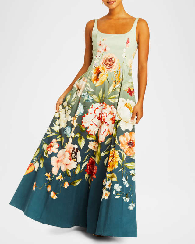 Thalia Reversible Floral-Print Ombre Gown