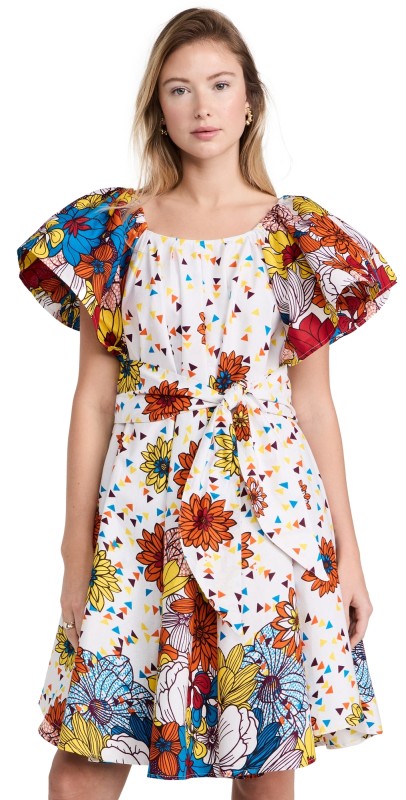 the Oula Company Off Shoulder Dress Blue/Orange/Red/Yellow
