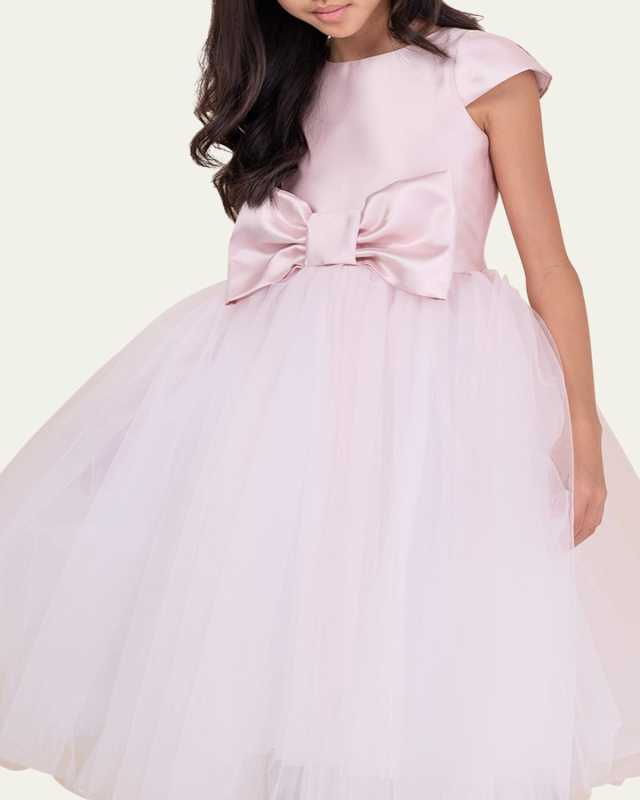Girl's Elizabeth Satin Bow Tulle Dress, Size 2-1