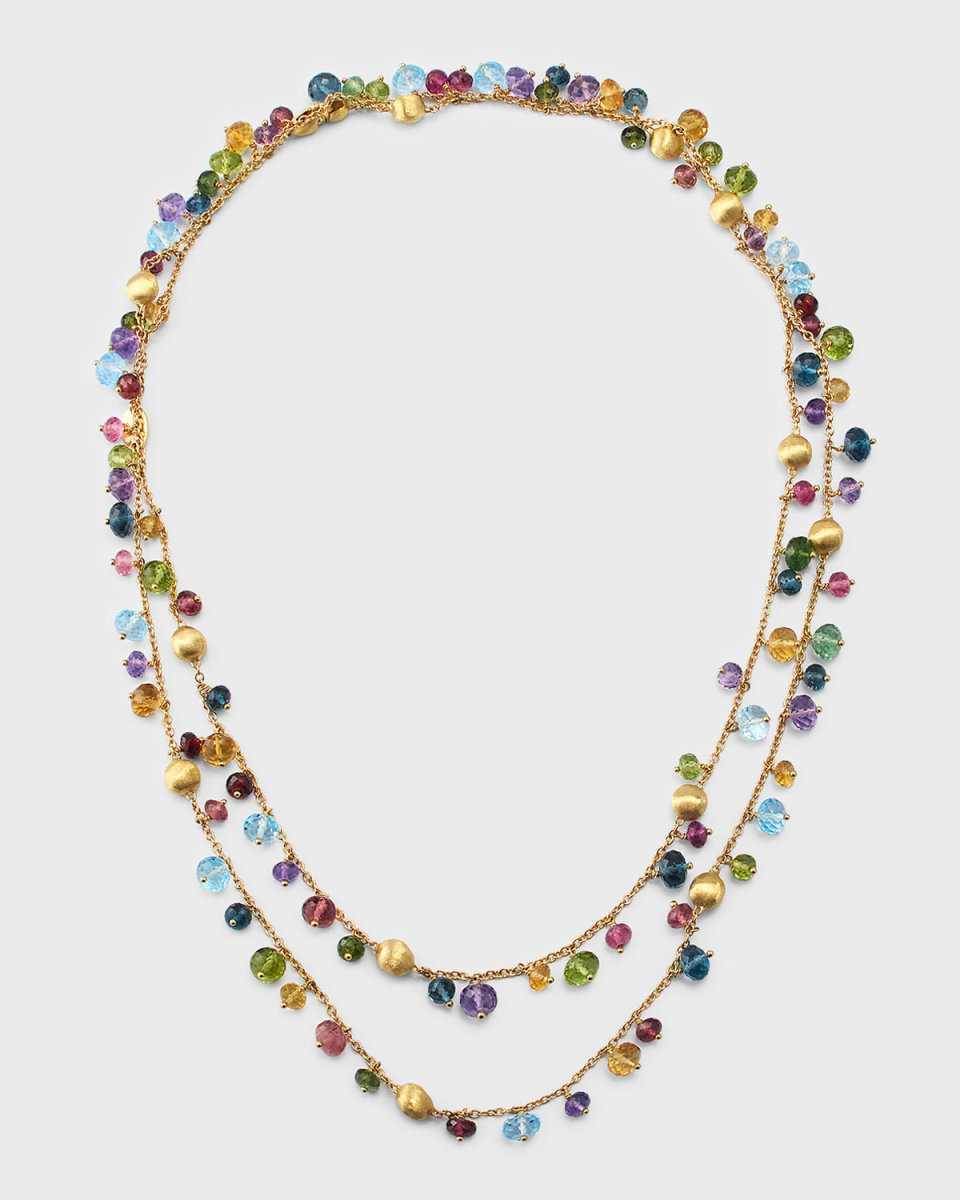 18K Yellow Gold Africa Long Necklace with Mixed Gems