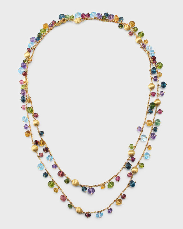 18K Yellow Gold Africa Long Necklace with Mixed Gems