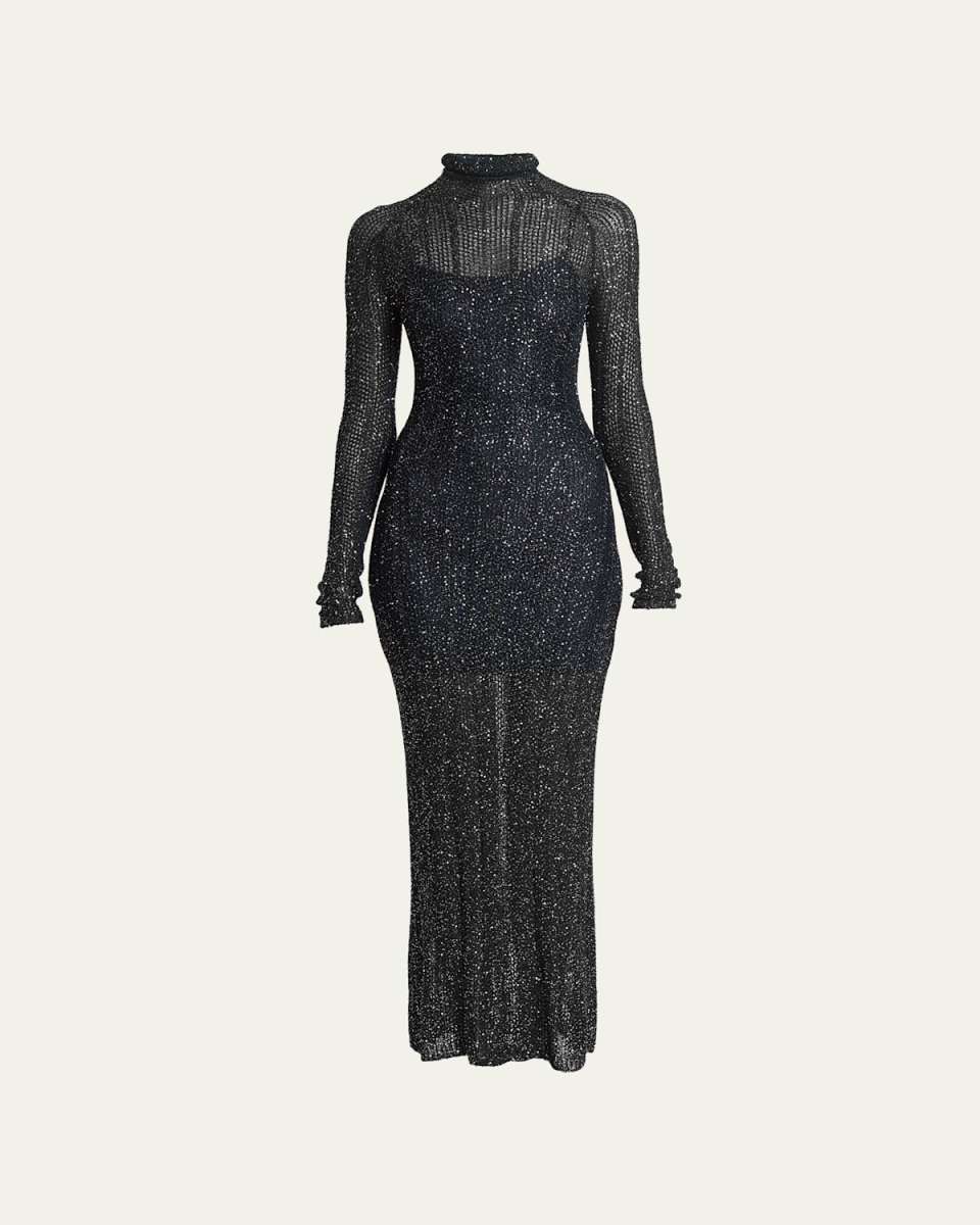 Open-Knit Sequin Maxi Dress