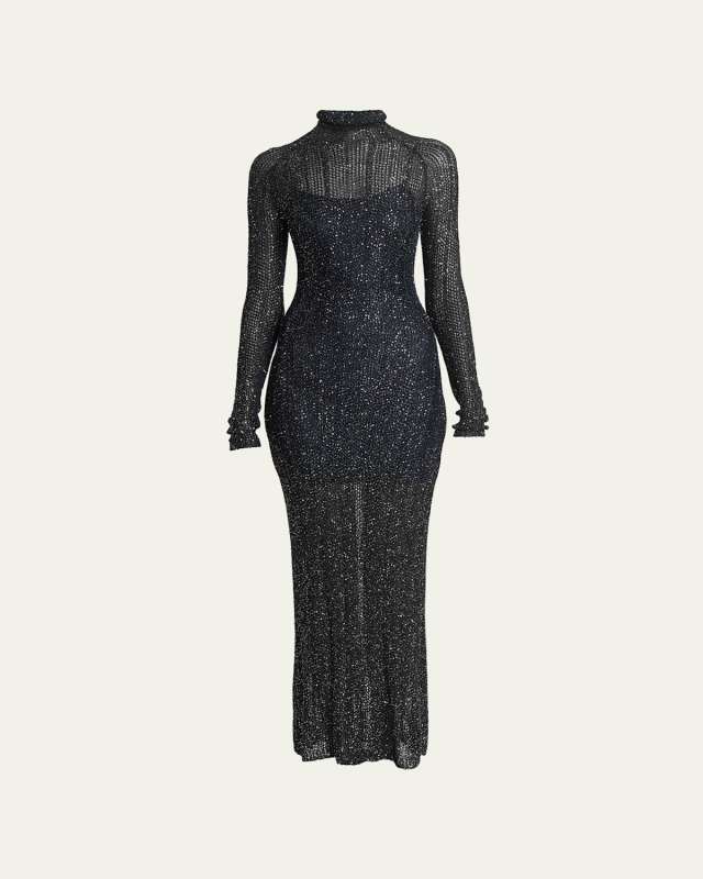Open-Knit Sequin Maxi Dress