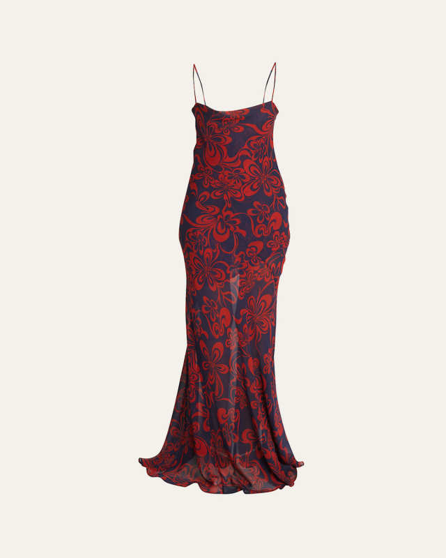 Deryl Abstract-Print Cowl-Neck Silk Dress