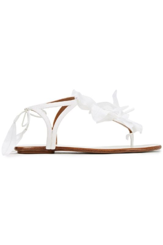 Aquazzura Flora Floral-Appliquéd Grosgrain Sandals