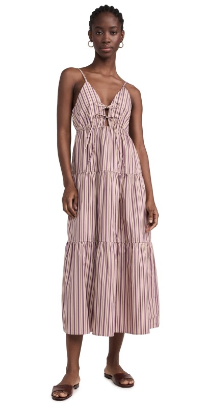 HEVRON Amber Tiered Dress Purple Stripe