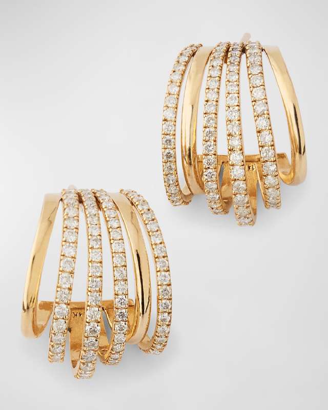 14K Yellow Gold Diamond Huggie Earrings