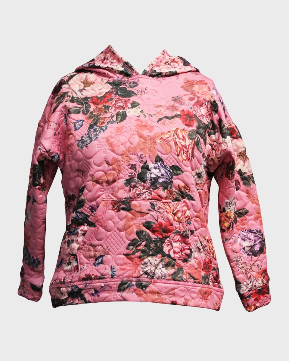 Girl's Floral-Print Quilted Hoodie, Size 2-14