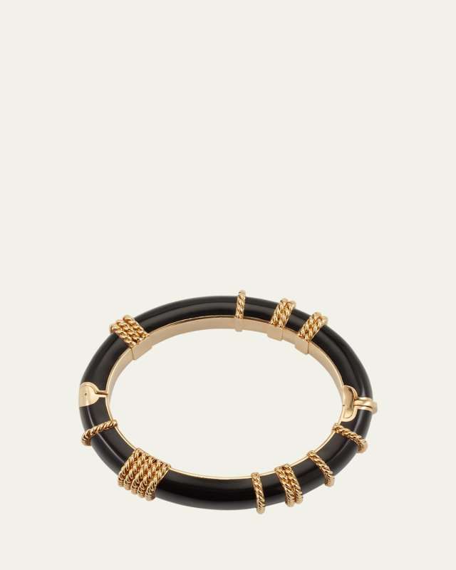 18K Yellow Gold Black Ceramic Mondello Rope Bangle