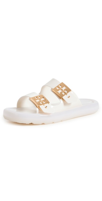 Tory Burch Buckle Bubble Jelly Slides Ivory/Gold