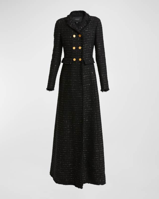Paillette Tweed Long A-Line Coat