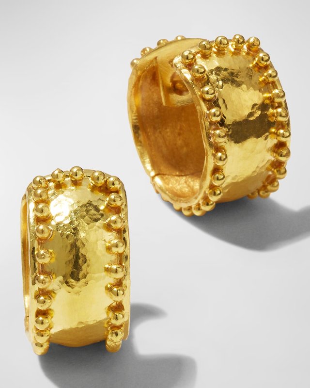 19K Yellow Gold Granulated Hoop Earrings