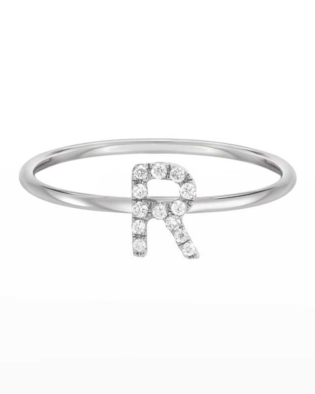 Personalized Diamond Initial Ring in 14K White Gold