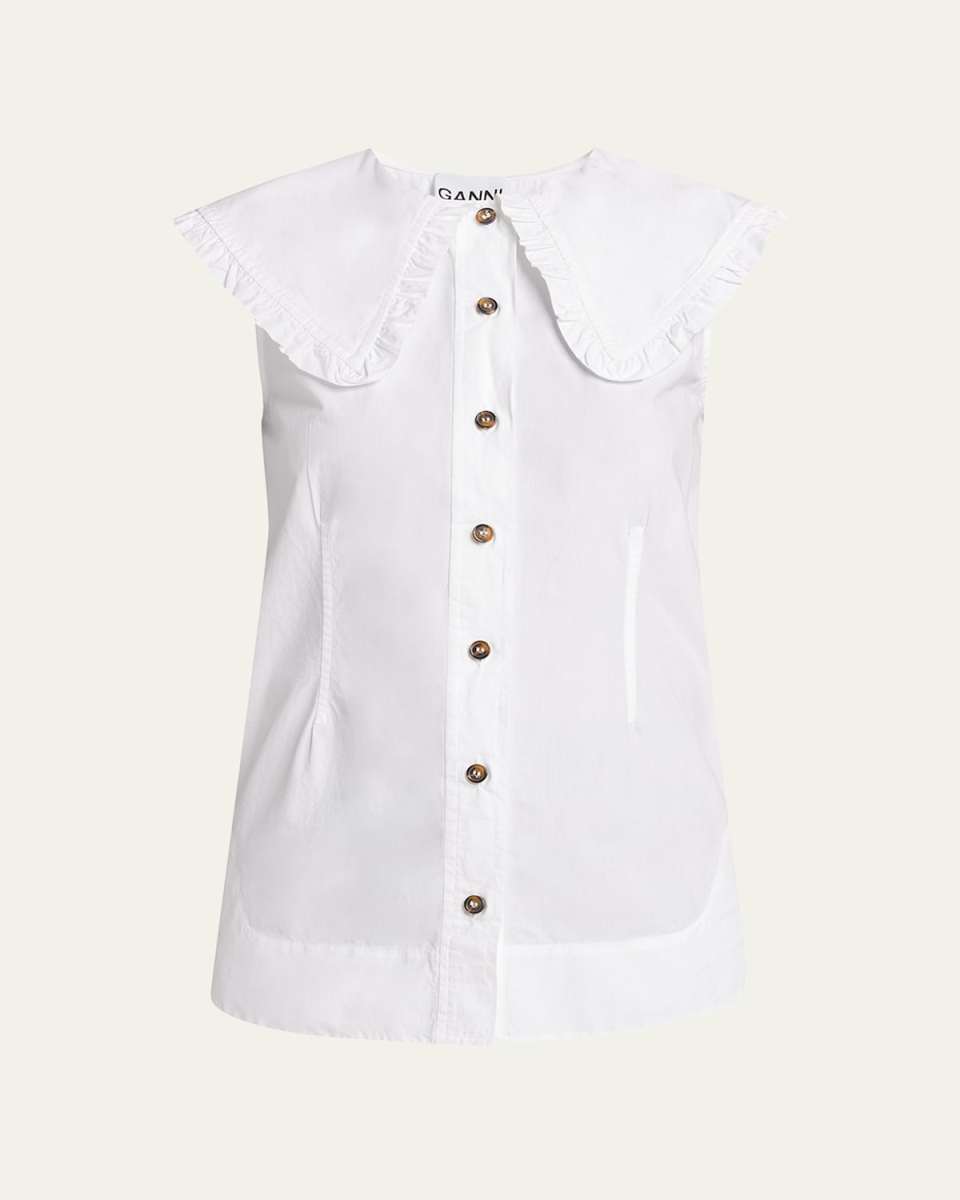 Cotton Poplin Collared Sleeveless Top