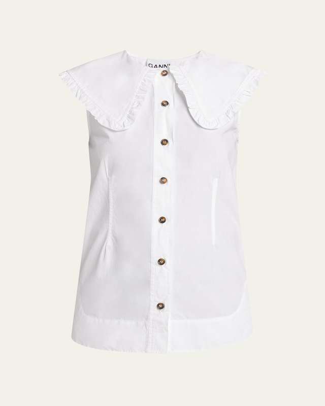 Cotton Poplin Collared Sleeveless Top