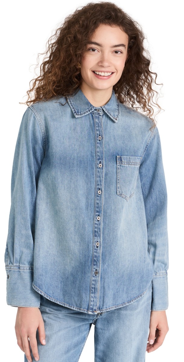 alice + olivia Finely Oversized Denim Shirt Sadie Light Vintage Blue