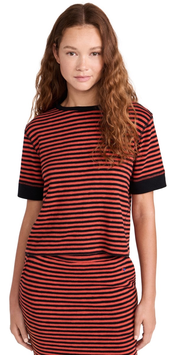 Clare V. Le Bateau Tee Black & Poppy Stripe