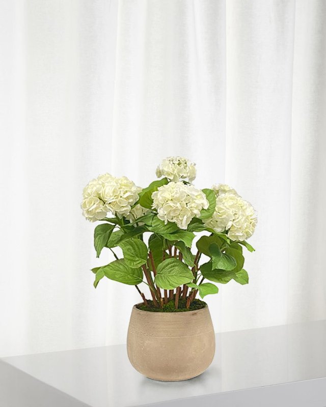 Faux Hydrangeas in Planter