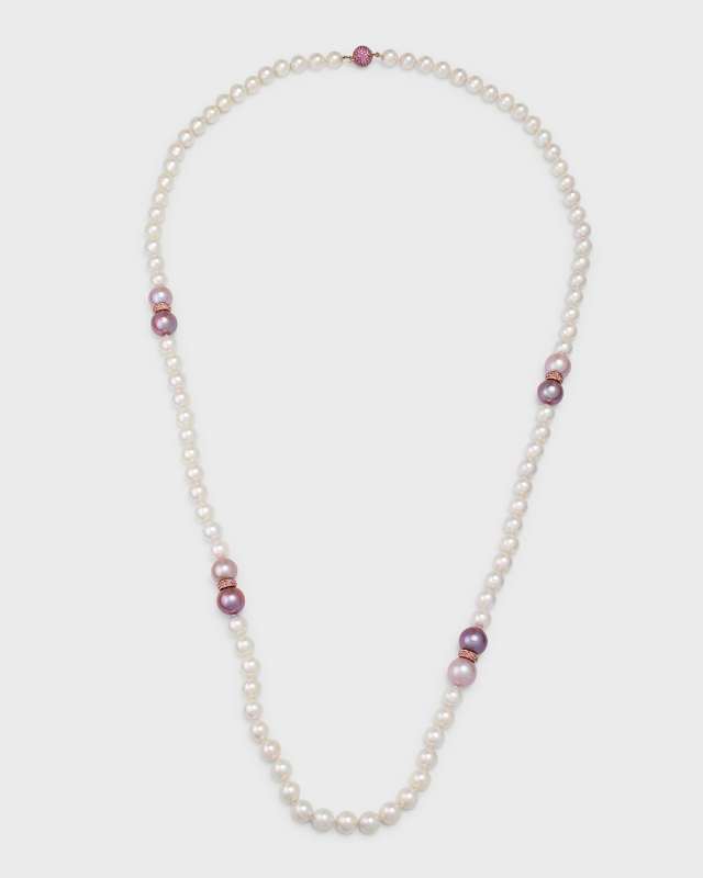 18K Rose Gold Pink Sapphire, Akoya and Kasumiga Pearl Necklace