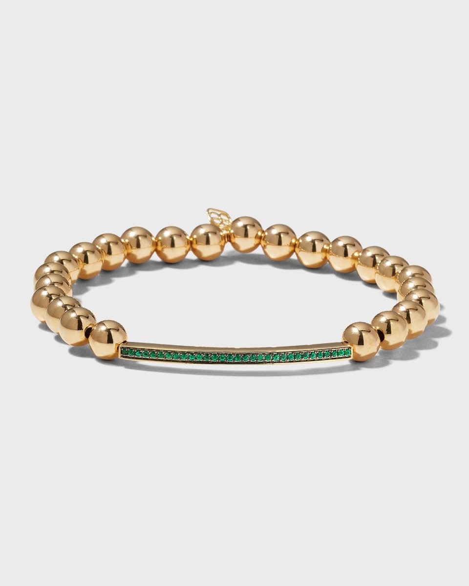 6mm Yellow Gold Bead Bracelet with Emerald Bar