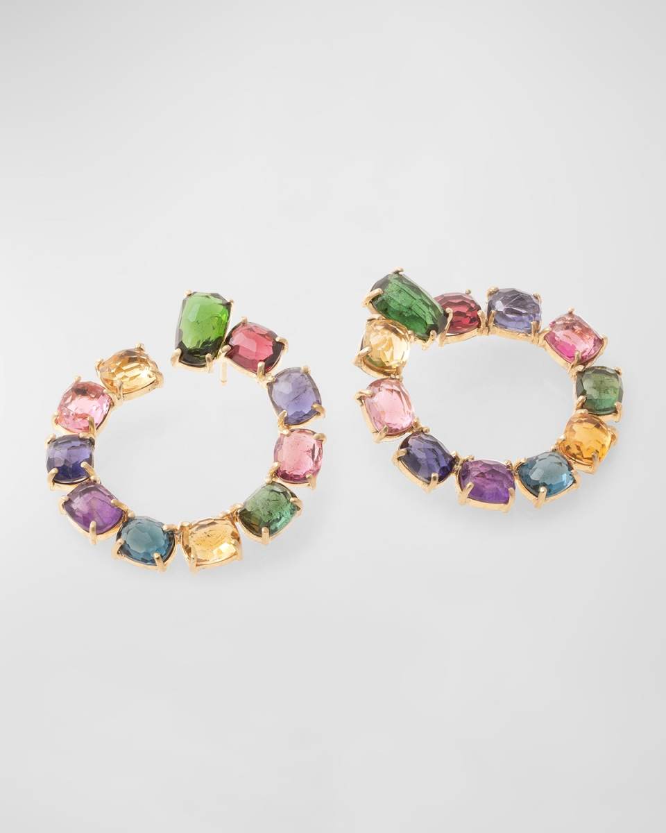 18K Yellow Gold Murano Earrings with Mixed Gemstones