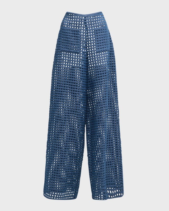 High-Rise Wide-Leg Lattice Lace Pants