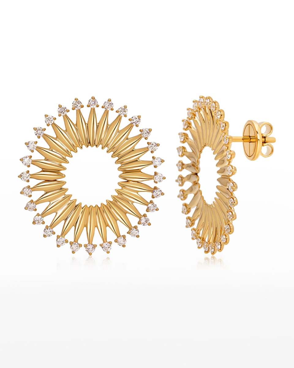 18K Tribal Yellow Gold Earrings with VS-GH Diamonds, 0.81tcw