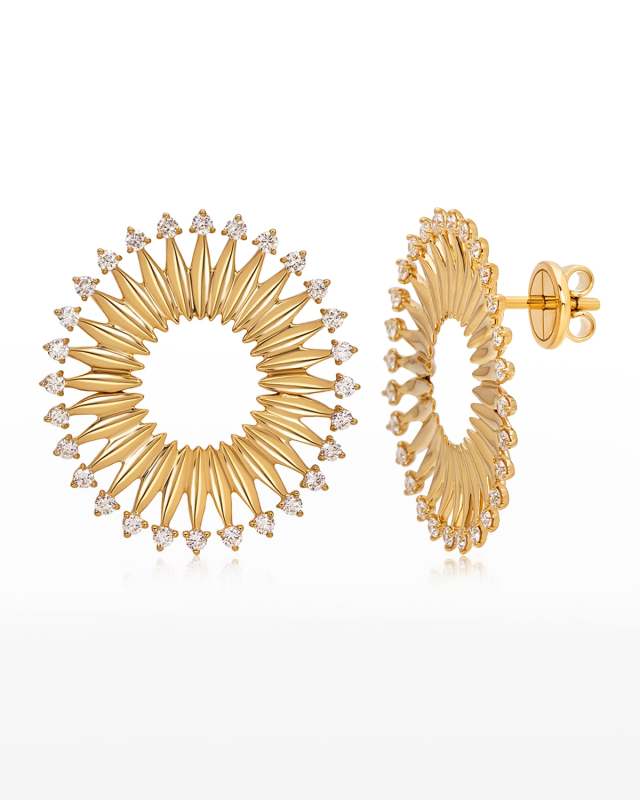 18K Tribal Yellow Gold Earrings with VS-GH Diamonds, 0.81tcw