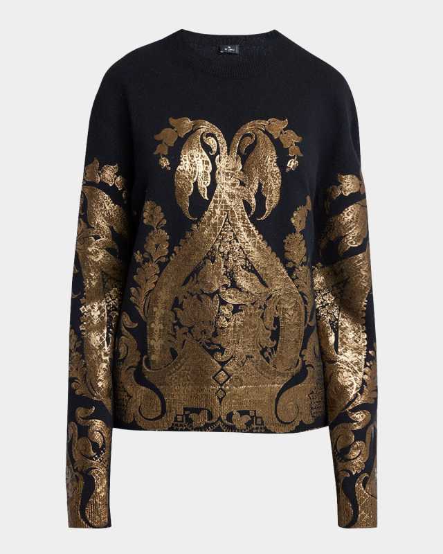 Metallic Jacquard Wool Sweater