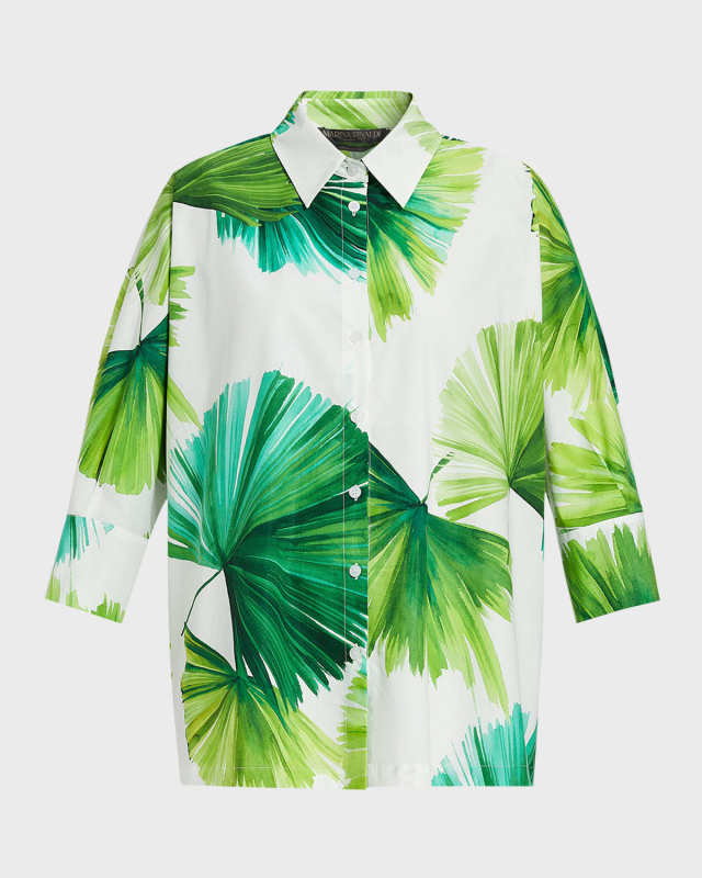 Plus Size Quai Botanical-Print Cotton Shirt