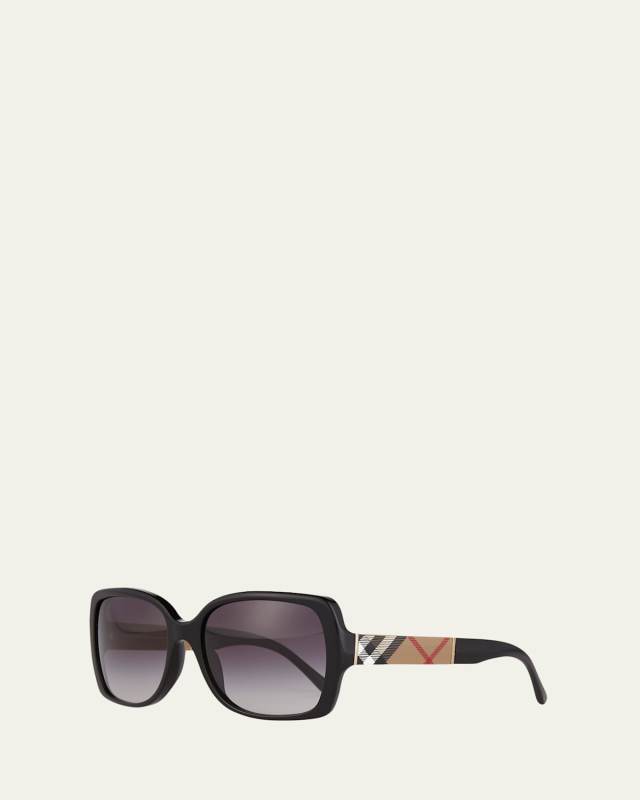 Gradient Check-Temple Square Sunglasses, Black