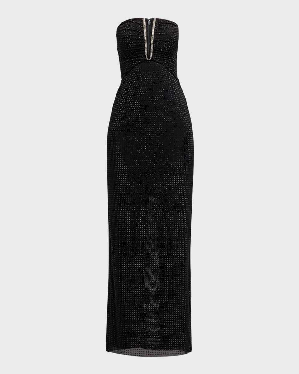 Rhinestone Jersey Strapless Cutout Maxi Dress