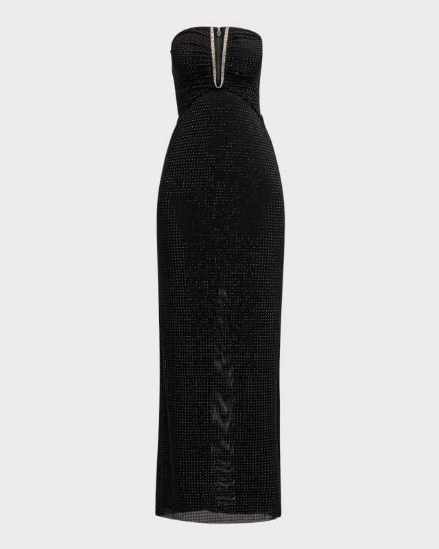 Rhinestone Jersey Strapless Cutout Maxi Dress