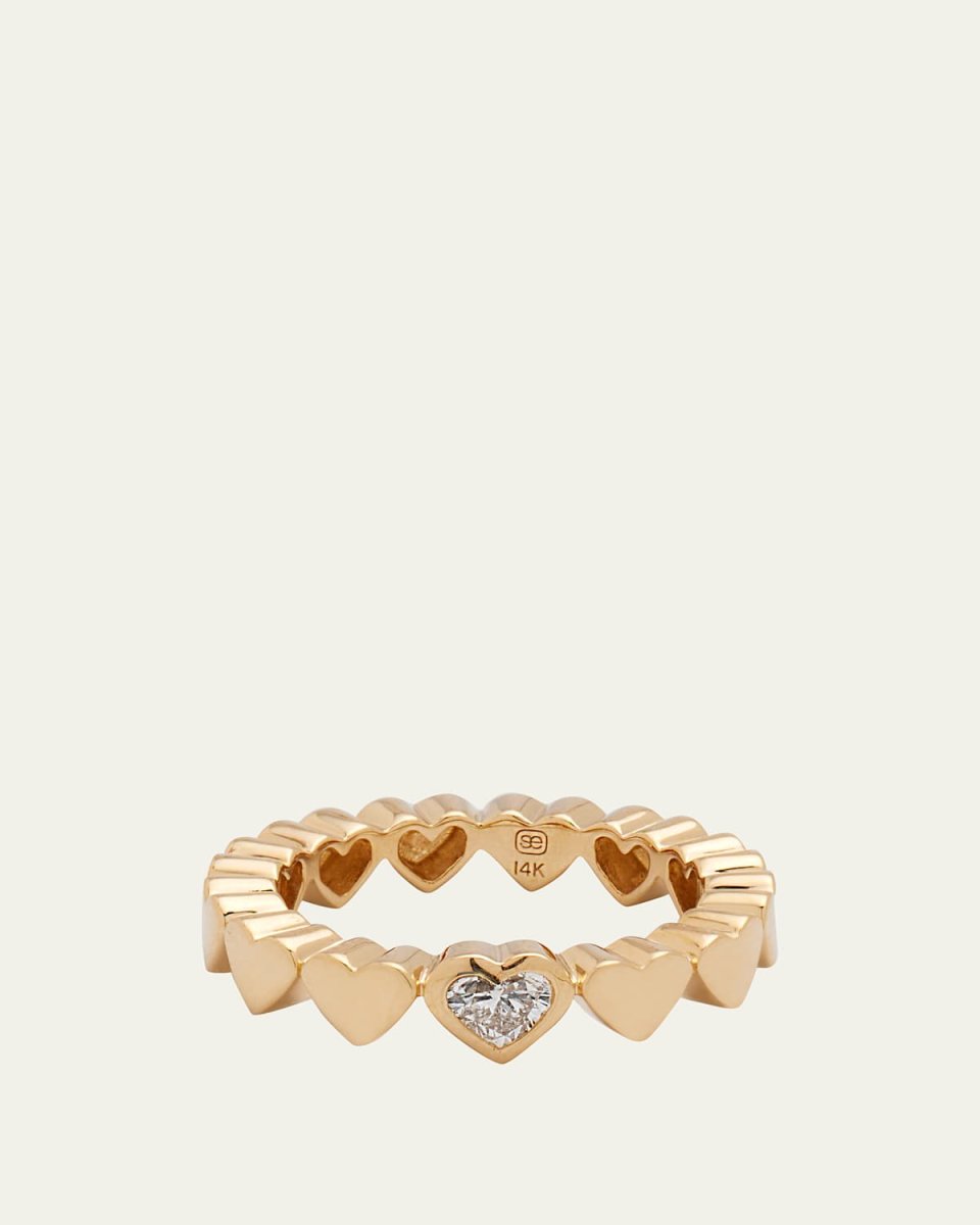 14k Yellow Gold Single Diamond Heart Ring, Size