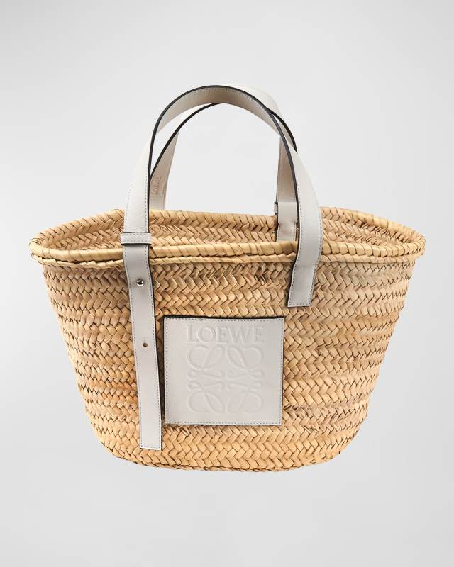 x Paula's Ibiza Basket Bag in Palm Leaf with Leather Handles