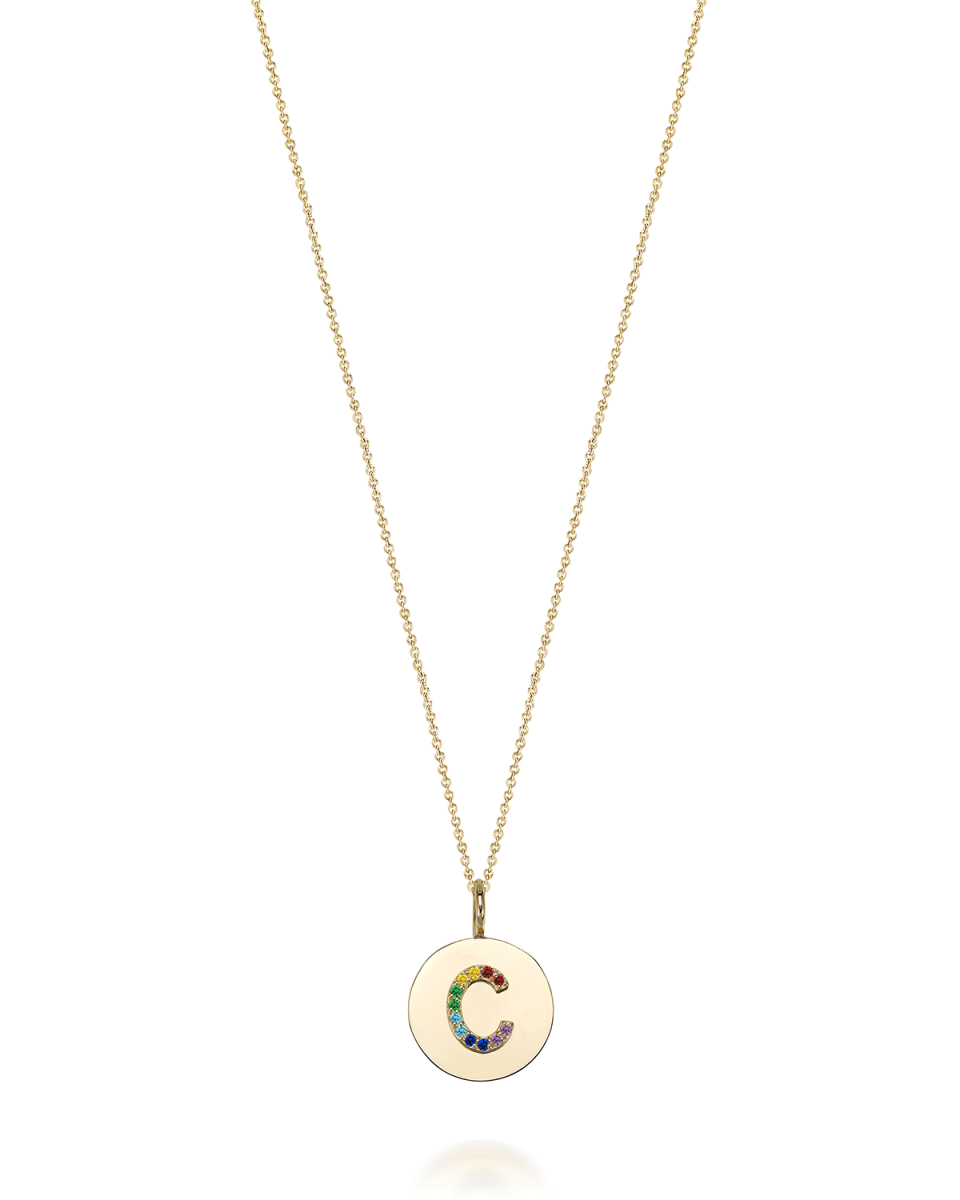 14K Gold Kari Rainbow Initial Medallion Necklace